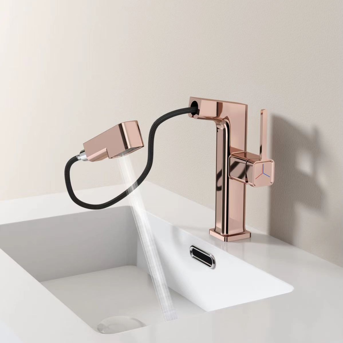 Grifo de lavabo con pantalla digital, giratorio 720 grados, extraíble, para baño, con agua fría y caliente, de doble uso.