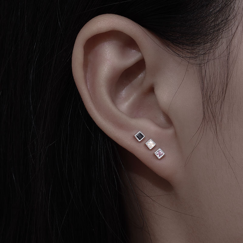4g Weight Rhinestones Inlay Material Ear Studs Classification 1 Pair Quantity Street Occasion 925 Sterling Silver Material Square Pattern Women'S Gender Plating Design Simple Style Style 1 Pair 925 Sterling Silver Rhinestones Square Ear Studs 10