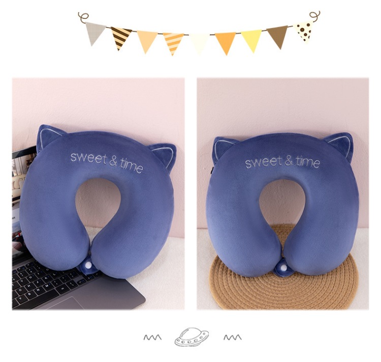 Coussin de voyage en forme de u avec motif chat pour le cou_voghion.com