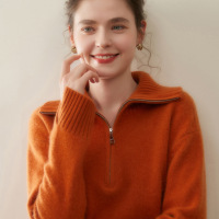 加厚暖冬款100%纯山羊绒衫女半拉链翻领软糯亲肤高端针织打底毛衣