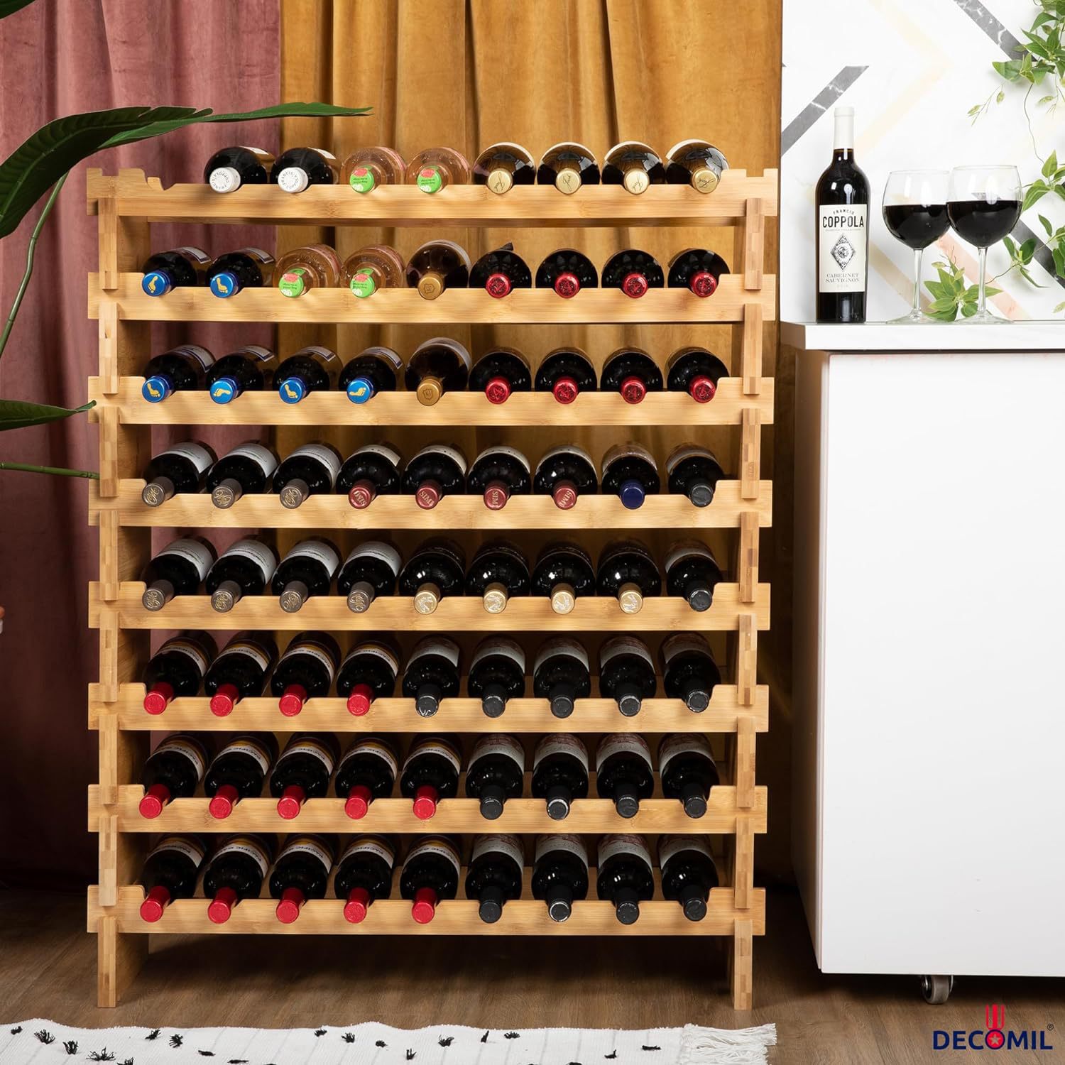 Nordic Original Bamboo Style Light Luxury Small Red Wine Plaid Red Wine Cabinet Household Solid Wood Wine Rack Wooden Wine Rack
