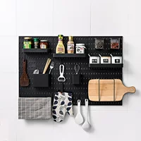 Kitchen wall pegboard organizer panel, plastic black, modular hooks & shelves, wholesale codes B001–B201