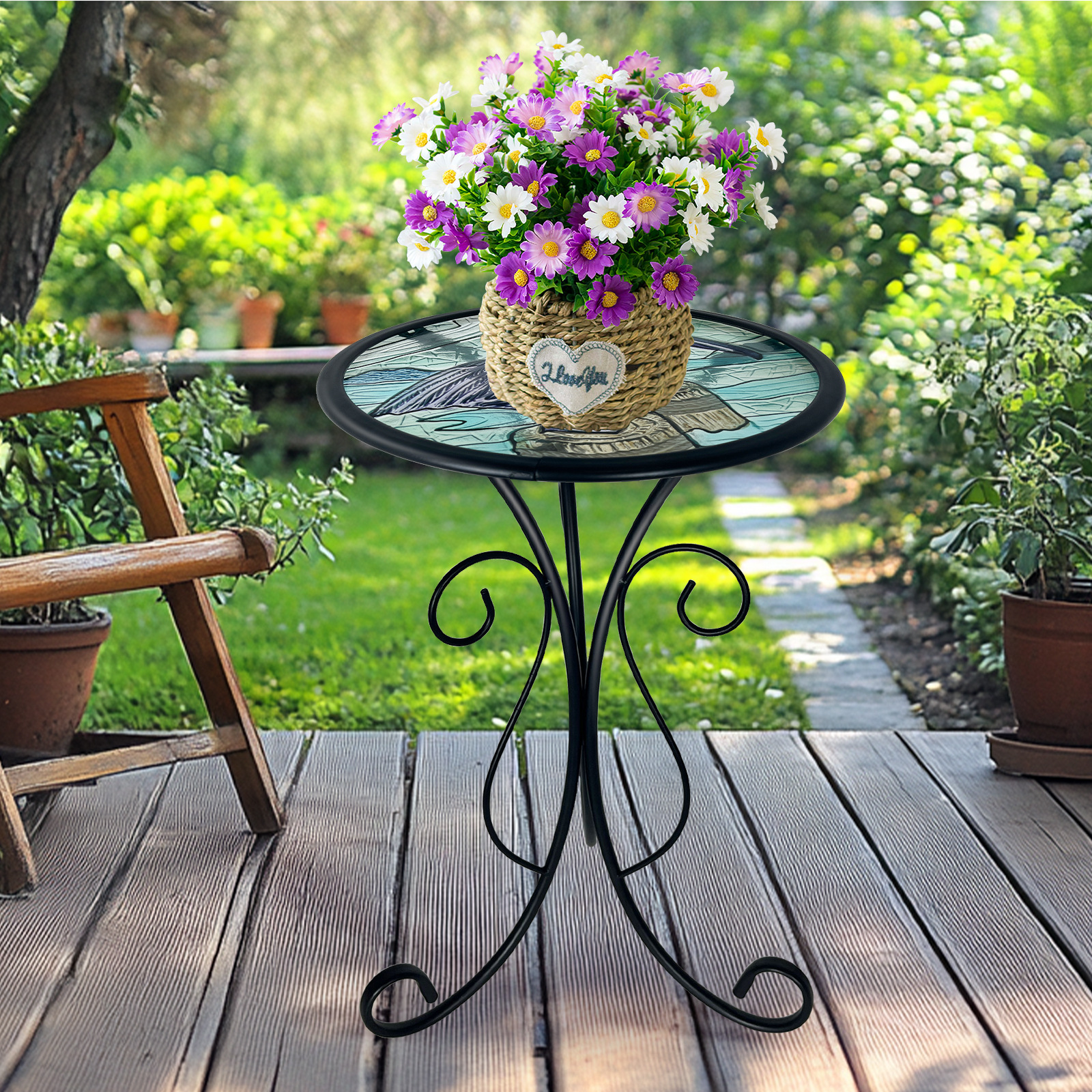Cross-Border European and American Style Glass Side Table, Indoor Decoration Small Side Table, Garden Balcony Round Corner Table, Coffee Table
