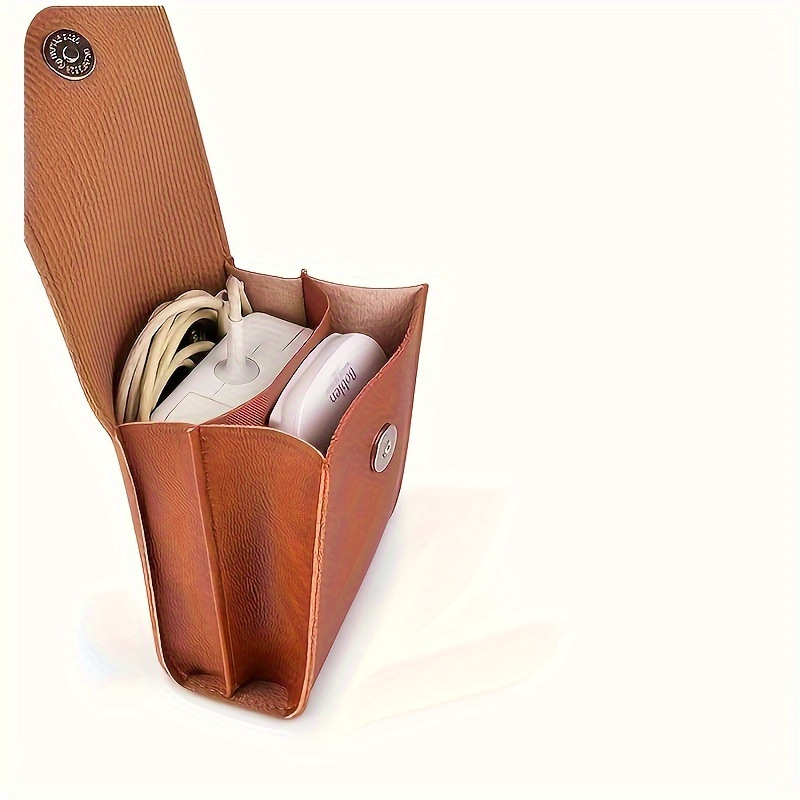 新款双层皮革充电器鼠标防丢收纳袋旅行便携手机平板充电器收纳包