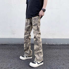 美式vibe风迷彩裤男款潮牌街头感微喇裤修身显瘦休闲长裤子