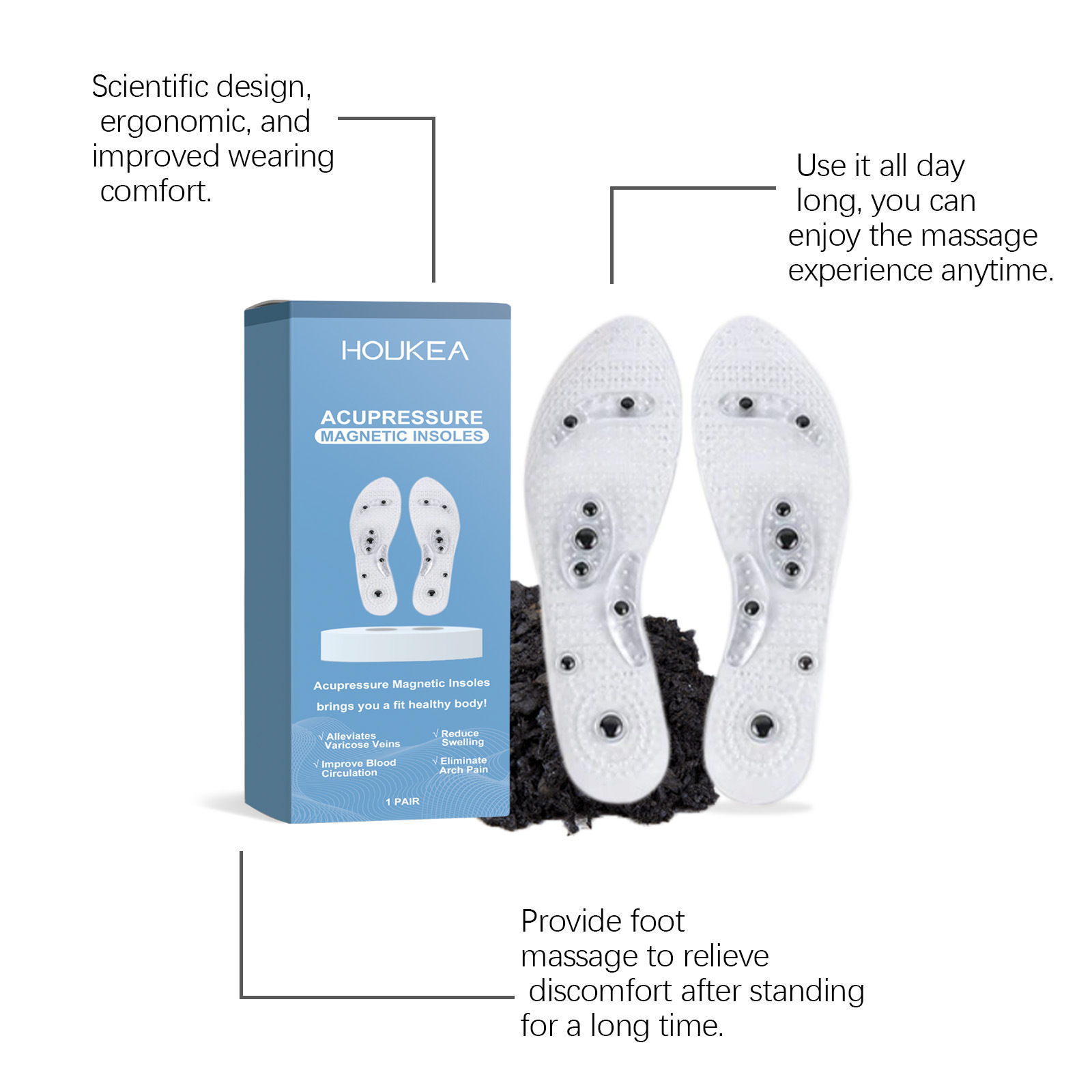 Fußakupressur-Einlegesohle, Fußpolster, langlebige, atmungsaktive Fußpflege-Massage-Einlegesohle_voghion.com