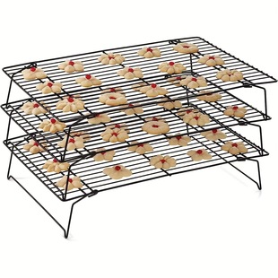 Baking Three-layer Cake Rack Folding Rack Bread Cooling Rack Biscuit Grid Black Non-stick Non-stick Cooling Rack