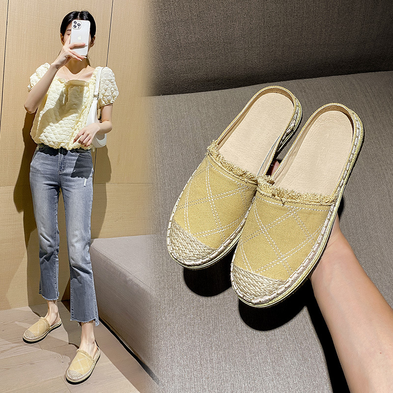 Zapatos de pescador xiaoxiangfeng 2023 primavera y verano nuevos Baotou medio zapatillas mujeres perezosas zapatos Mueller suelas gruesas un pie para pedalear le Fu