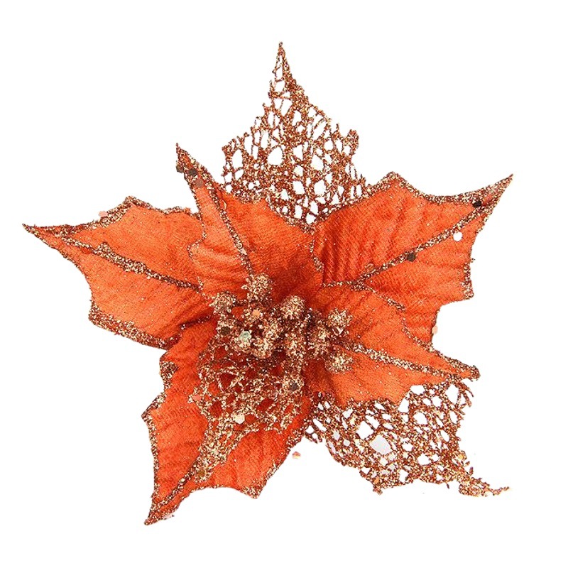 Artificial hecho a mano Flor de Navidad naranja señaló doble capa pegajosa Rosa Flor de Navidad Vacaciones de Navidad decoración de la boda flor