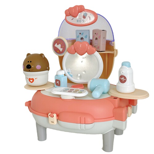 Simulated space bag, switchable play house, colorful mud, kitchen cooking, makeup, bear backpack, fun play house toys