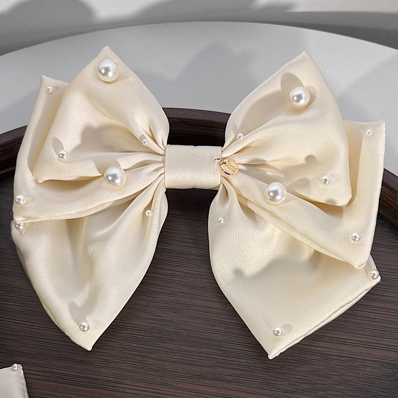 Alloy Material Fashion Solid Color Bowknot Shape Imitation Pearl  Fabric Hair Clip