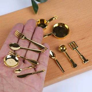塑料迷你微缩小锅铲勺子刀叉平底锅餐具模型娃娃屋厨房手工道具