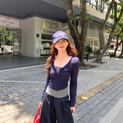 切糕自制小个子秋季藏蓝色上衣两件套女新款通勤气质韩版时尚套装