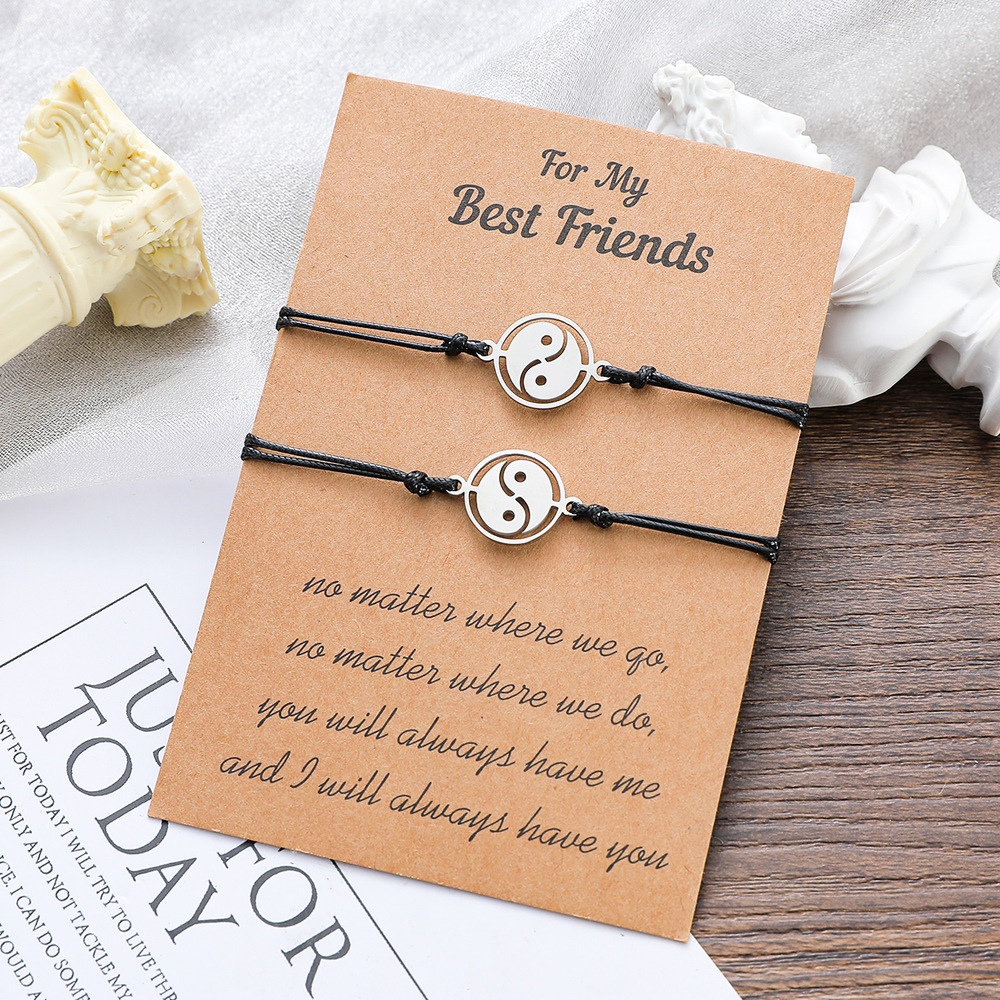 New Good Friend Card Bracelet Personality Fashion Stainless Steel Tai Chi Braided Bracelet display picture 1
