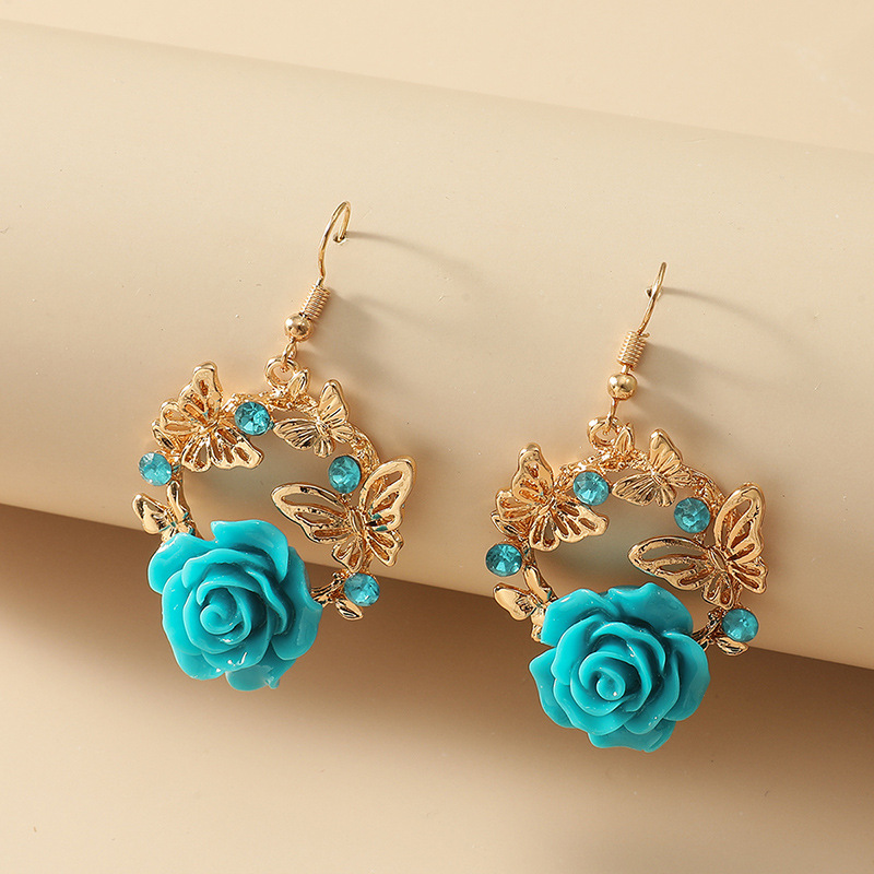 Cute Butterfly Ear Hook Resin Flower Garland Earrings display picture 3