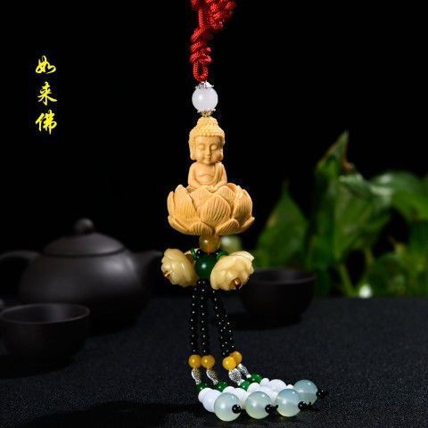 Imitation rosewood Guanyin car pendant, safe Buddha car interior accessories, car pendant, Buddha hand rearview mirror decoration