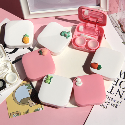 Korean style simple cute bear contact lens box ins cartoon contact lens companion box double box portable care box