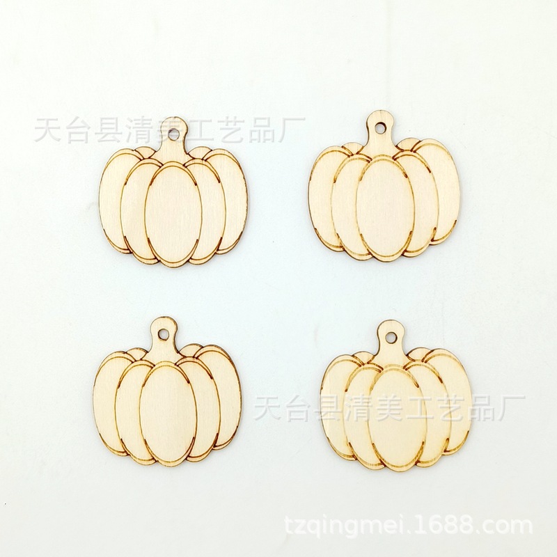 Halloween Acción de Gracias madera grabado calabaza hueco forma DIY madera artesanía decorativa 25 unids/bolsa con cuerda cáñamo