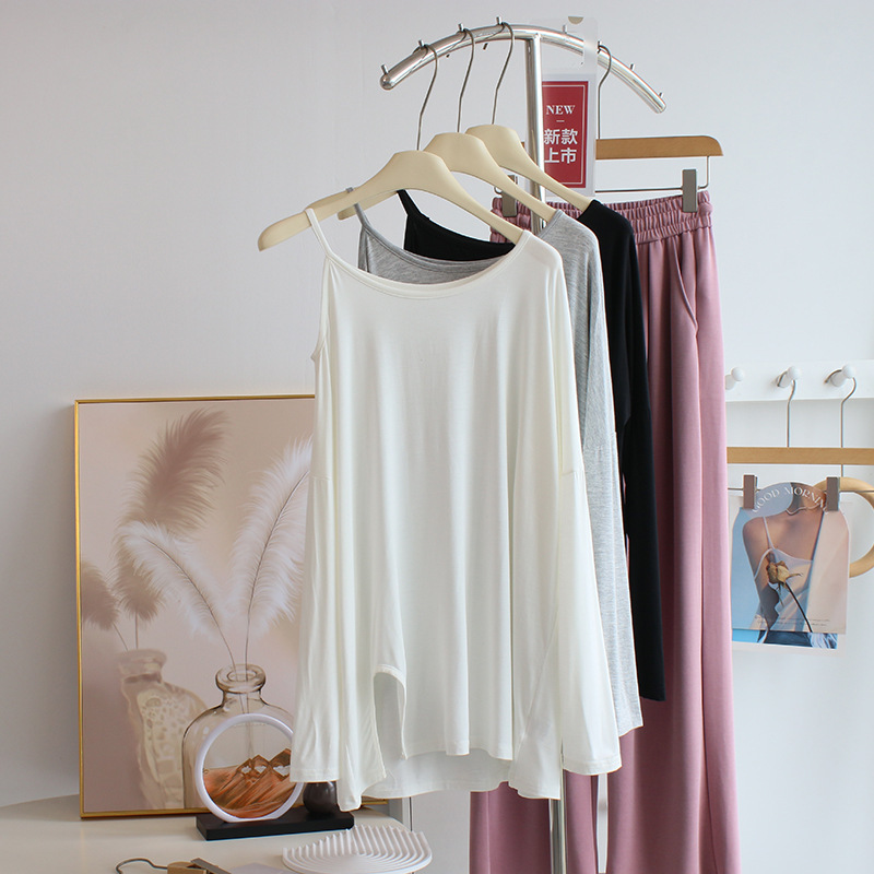 Design Sense ~ Open Shoulder Modal Long Sleeve T-Shirt Women's Soft Loose Jazz Dance Dress Bags Yoga Top