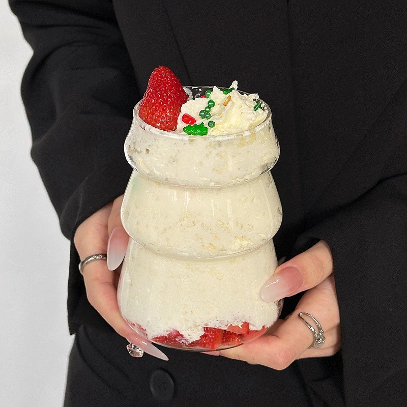 Niche retro vertical taza de cristal de árbol de Navidad taza de café taza de jugo taza de bebida fría con paja