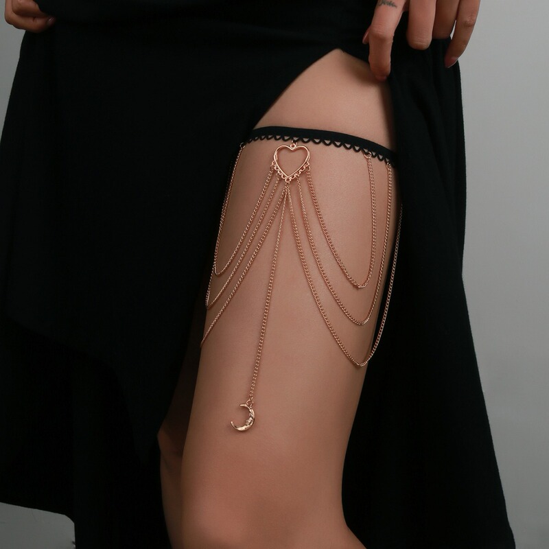 European and American Sexy Casual Beach Imitation Pearl Leg Ring Body Chain Simple Geometric Star Rhinestone Tassel Thigh Chain