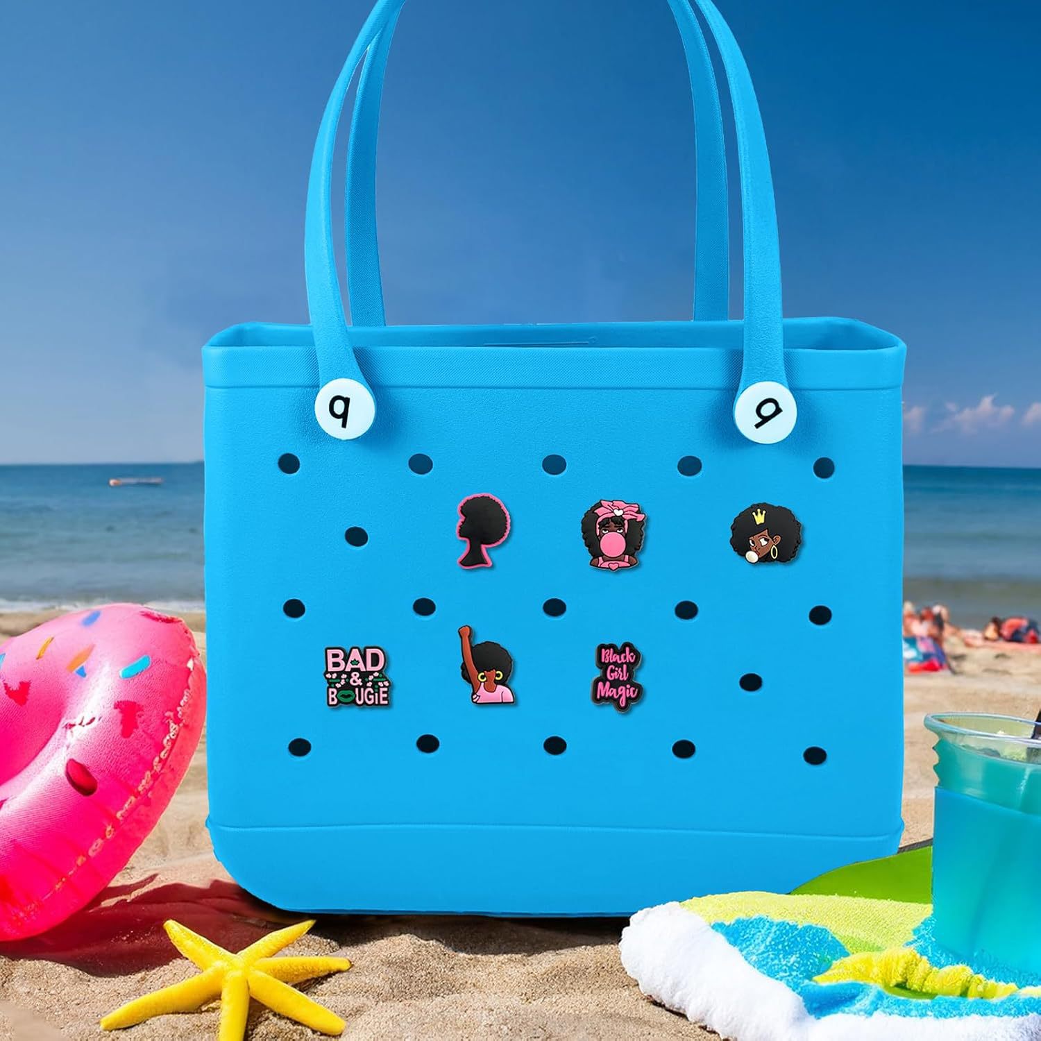 Accesorios de bolsa de agujero de la serie negra de venta caliente, accesorios de hebilla de bolsa de bolsa de playa de dibujos animados de goma suave, zapatos de bricolaje, decoración de flores, transfronterizo