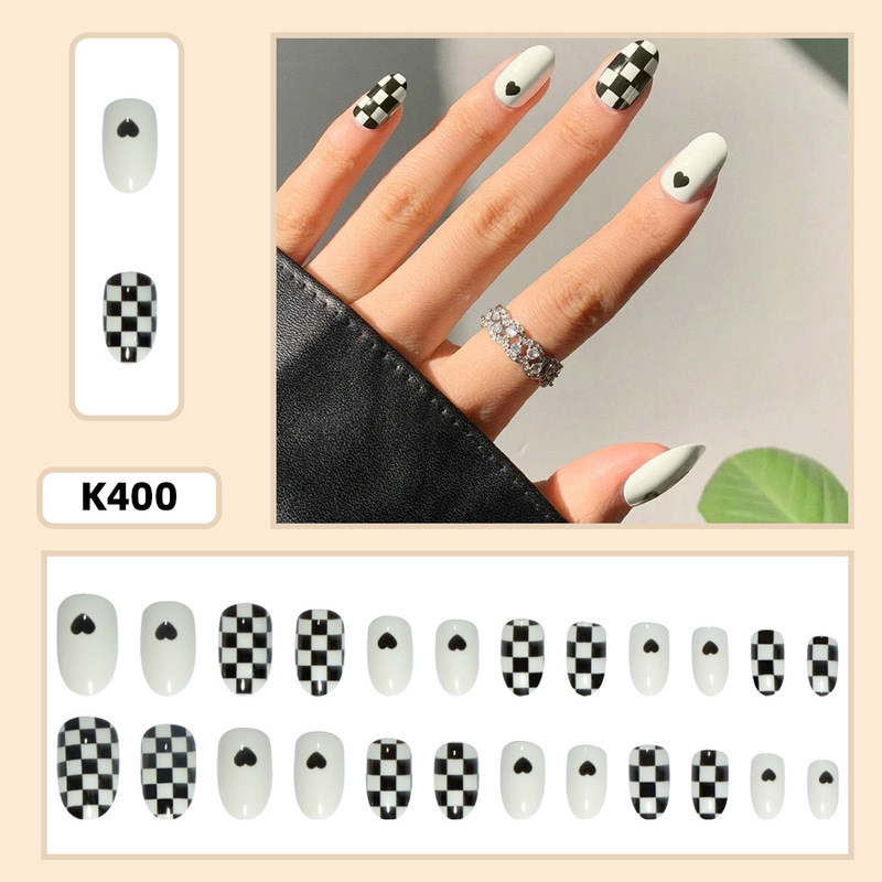 25 Years of Cross-Border New Styles, Black and White Checkered Heart-Shaped Nail Art, Small Square Nails, Wearable Nails, Sweet and Cool Style, Removable and Reusable 25 Years of Cross-Border New Styles, Black and White Checkered Heart-Shaped Nail Art, Small Square Nails, Wearable Nails, Sweet and Cool Style, Removable and Reusable