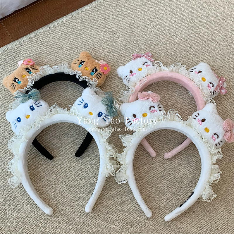 2024 nueva linda niña Kitty muñeca de peluche lavarse la cara correa de cabello para las cuatro estaciones de lavarse la cara maquillaje clip de cabello