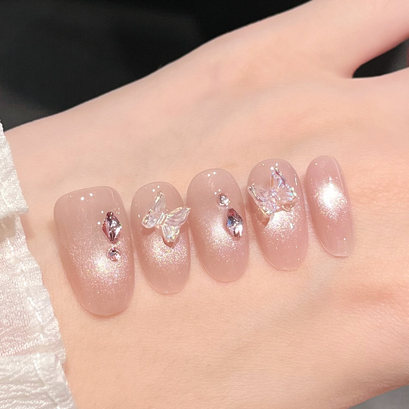 Uñas postizas de ojo de gato transfronterizas, piezas de uñas hechas a mano, uñas postizas, arte de uñas portátil, estilo largo de alta gama.