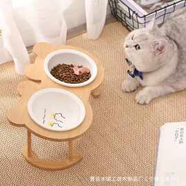 猫碗猫粮食盆双碗防打翻二合一保护颈椎粮高脚猫碗陶瓷加高猫碗