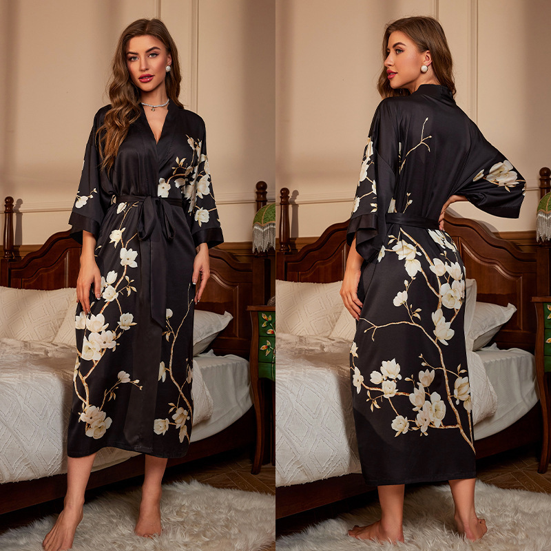 European and American New Style Pajamas and Robes for Women, Spring and Summer, Luxurious Lace-Up Dressing Gown, Bathrobe, Women's Loungewear