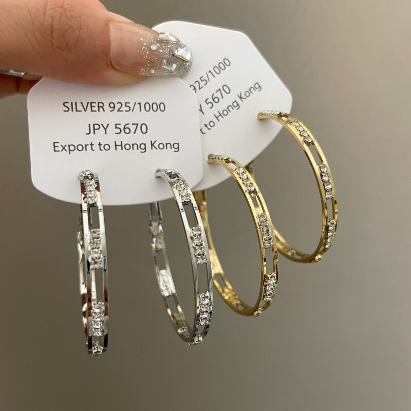 Orecchini a cerchio grandi in stile europeo-americano per donna, in argento S925 con diamanti, orecchini unici e alla moda._voghion.com