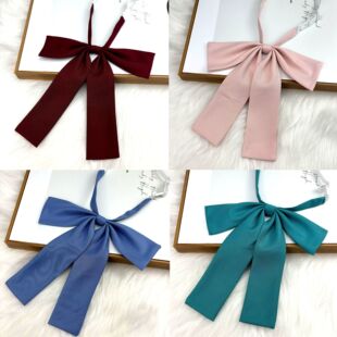 Women's Oversized Long Handle Bow Tie Solid Color College Style Large Soft Ear-hanging Bow JK Uniform Collar Ssailor Clothing Accessories