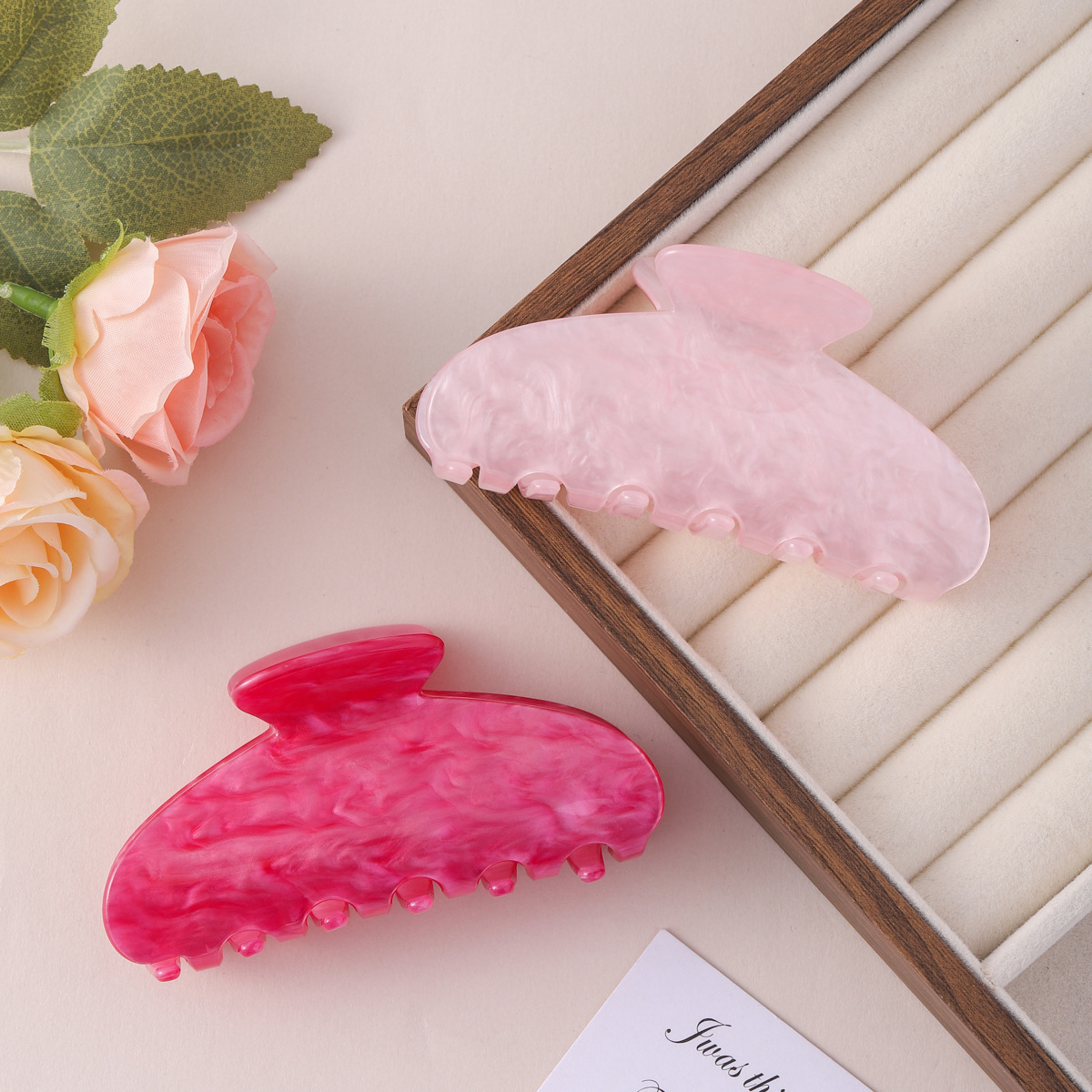 韩版水波纹发抓亚克力抓夹简约发夹中号鲨鱼夹气质半扎发头饰