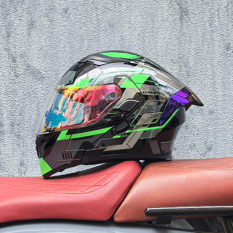 Casco de motocicleta Orz, casco, casco, doble lente, cola grande, motocicleta, casco de carrera, casco, hombres y mujeres, calor de invierno