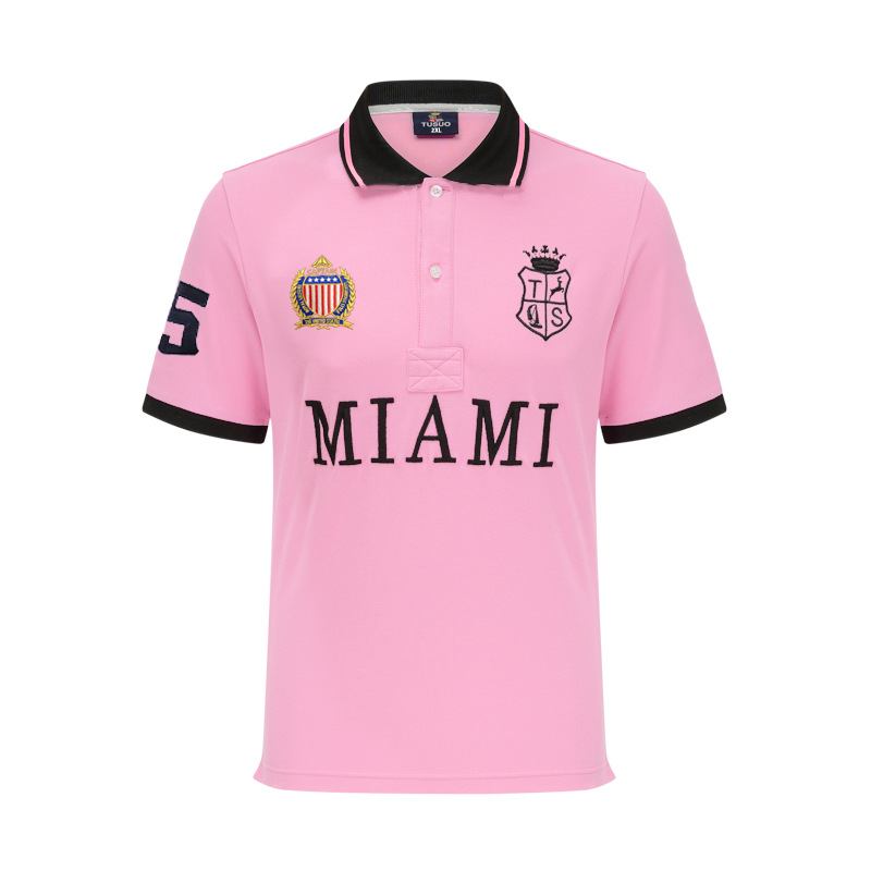Nuevo Polo de manga corta Camisa de los hombres transfronterizos clásico Rosa deportes casual algodón slim fit más tamaño de manga corta Camiseta de la solapa