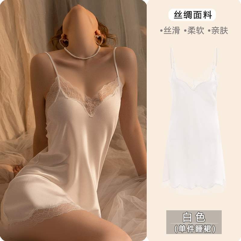 桑蚕丝睡衣女纯欲风睡裙2025新款春夏季带胸垫薄款吊带真丝家居服|undefined