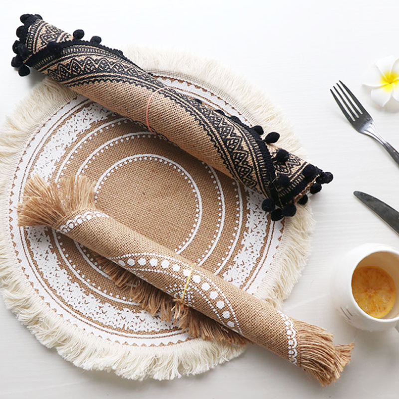 ins style Nordic woven coasters placemats cotton and linen table insulation pads home jute decorative mats_voghion.com