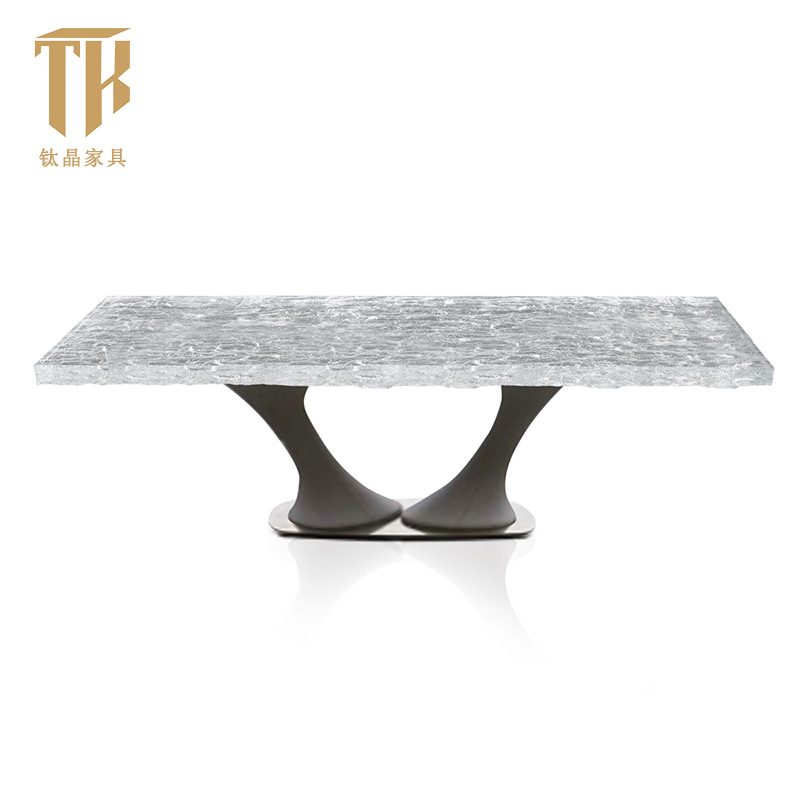 Transparent Crystal Tea Table Designer Personalized Art Glacier Crystal Inner Carving Texture Tea Table Stone Pattern Panel Combination