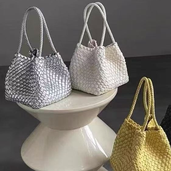 ，跨境热卖小众设计手工编织包新款饺子包手提子母包菜篮子包编织
