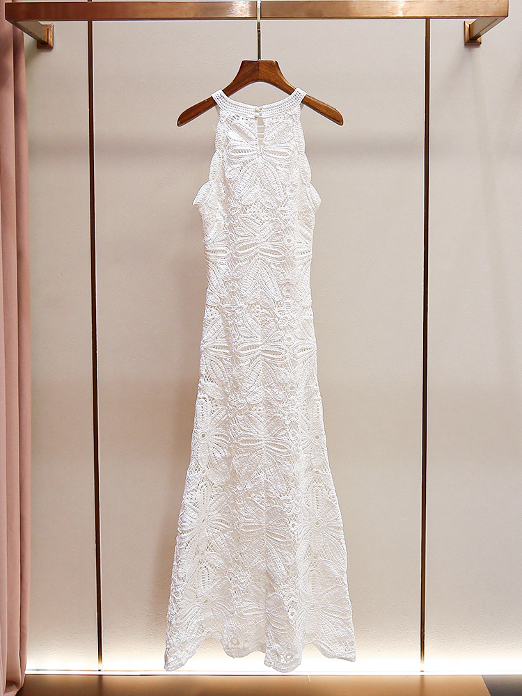 Shenzhen Nanyou High-End Women's Halter Neck Dress, Early Autumn 2023 New Style, Sleeveless, Waist-Cinching, Slimming, Embroidered Long Dress