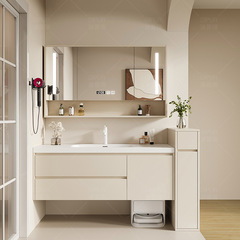 掃地機器人杜邦可麗耐一體盆浴室櫃組合橡木烤漆奶油風智能洗漱台