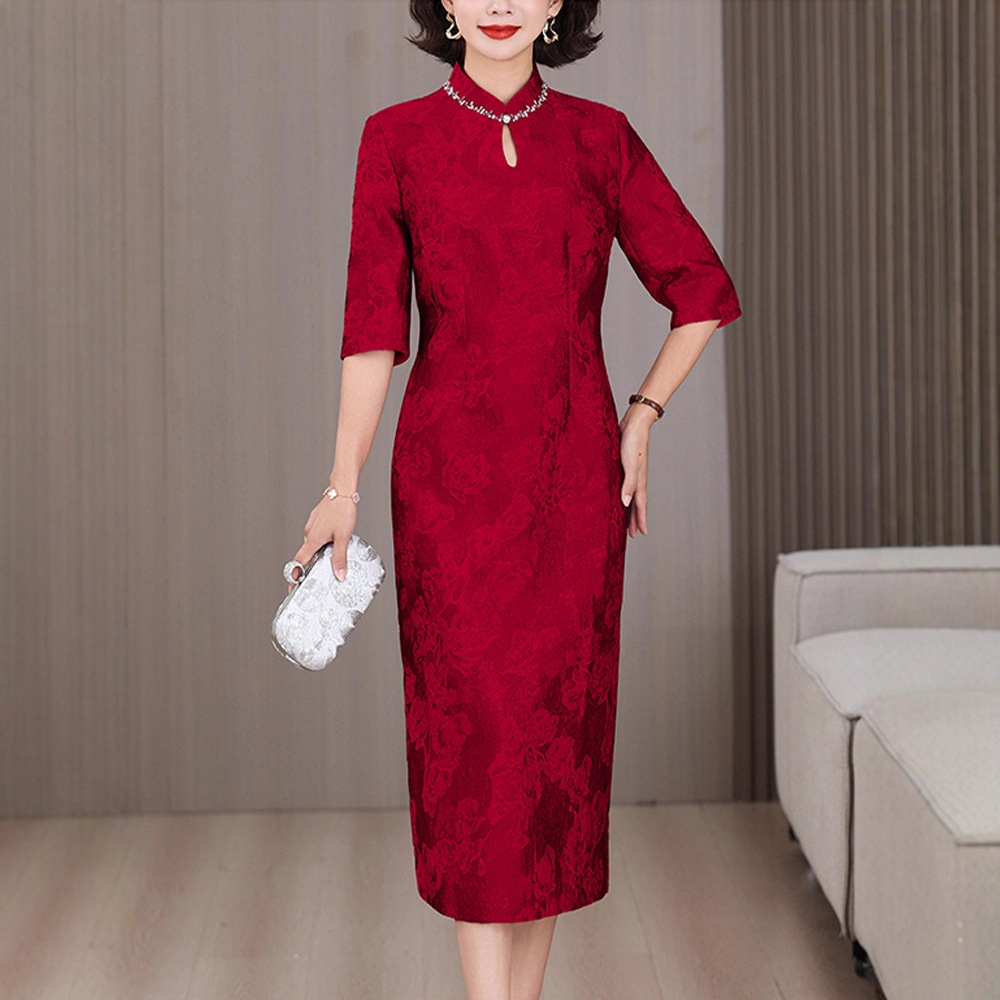 New Chinese-style Young Lady's Elegant For Mother-in-law's Wedding Banquet, Can Be Worn Casually, Slimming Cheongsam,_ecoleips.com