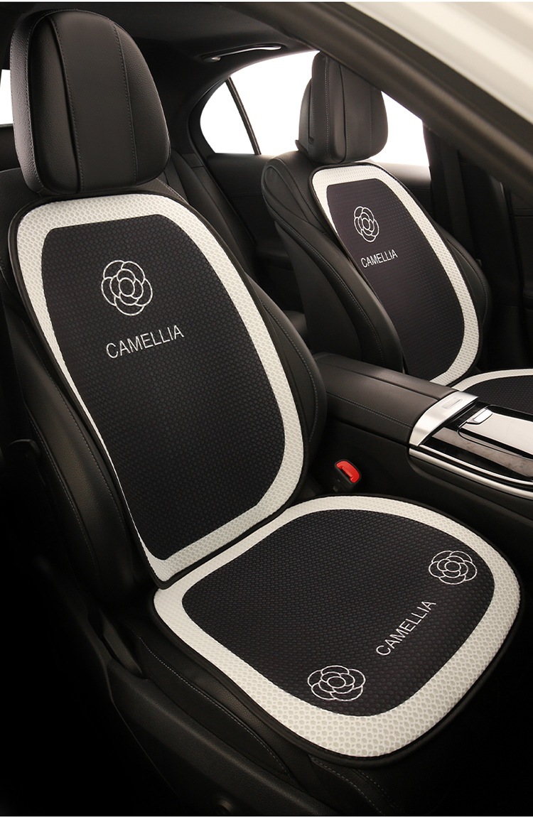 Camellia Car Cushion Universal Four Seasons Black Seat Cushion Fabric Seat Cover Half Bag Seat Cover Car Non-Slip Car Cushion