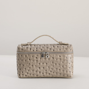 [100% Full-Grain Cowhide] High-End Craft Ostrich Pattern Lp19 Lunch Box Bag Genuine Leather Handbag Cross-Body Women's Bag