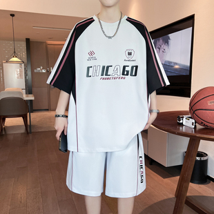 Ice Silk Short-Sleeved T-Shirt for Boys, High School and Junior High School Students, Casual Sports Suit, Teenagers and Older Children, Summer Shorts Two-Piece Set