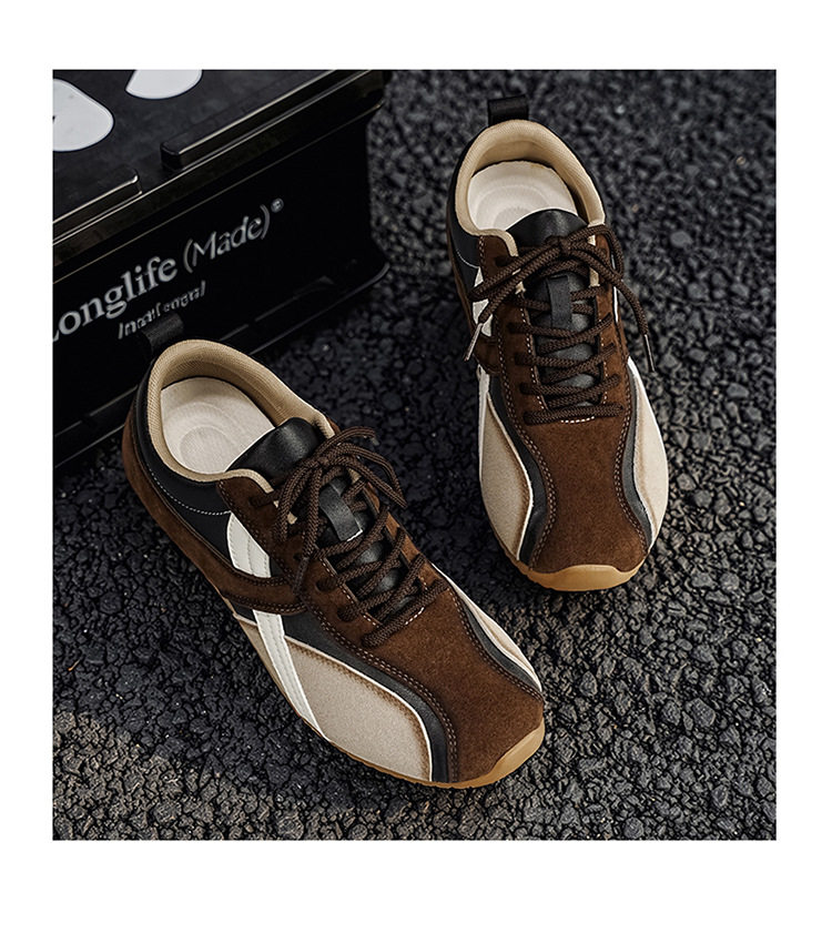 Giày sneaker nam , da tổng hợp phối lưới, đế cao 2,5 cm, buộc dây — Màu cà phê đậm chi tiết 9