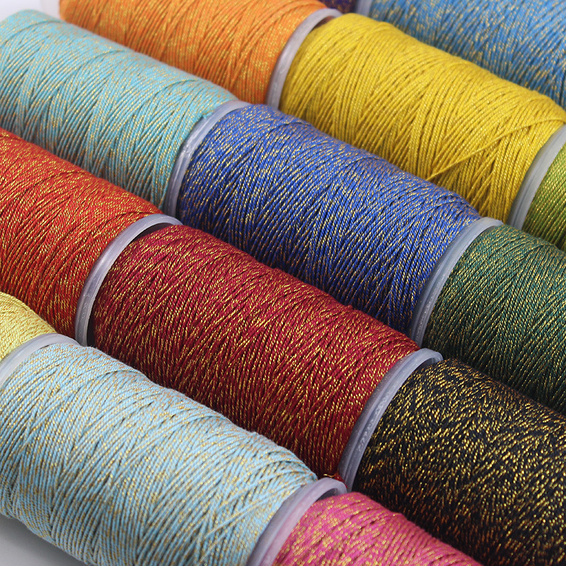 Xizang-Style Gold-Added Hand-Rolled Cotton Thread Large Roll Cotton Rope with Gold Thread Multi-Color Segment Dyeing DIY Handmade Toy Thread Pendant Cord