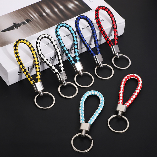 Creative handmade braided PU leather cord keychain accessories leather key ring pendant car charm small gift