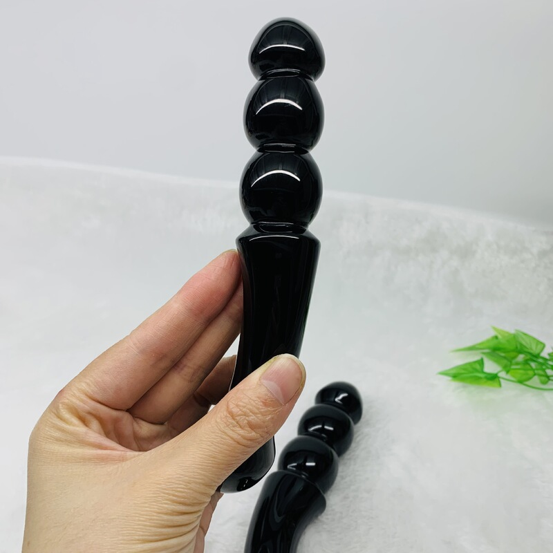 天然水晶黑曜石雕刻原石水晶按摩棒 图 4